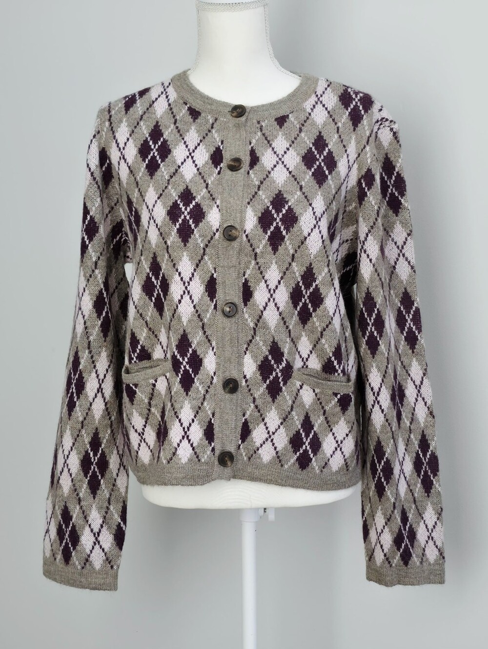 Rachel Zoe | Argyle Button Front Cardigan Sweater